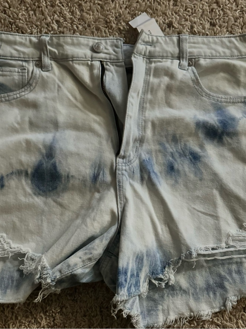 American Eagle Outfitters White and Blue Tie-Dye Denim Shorts